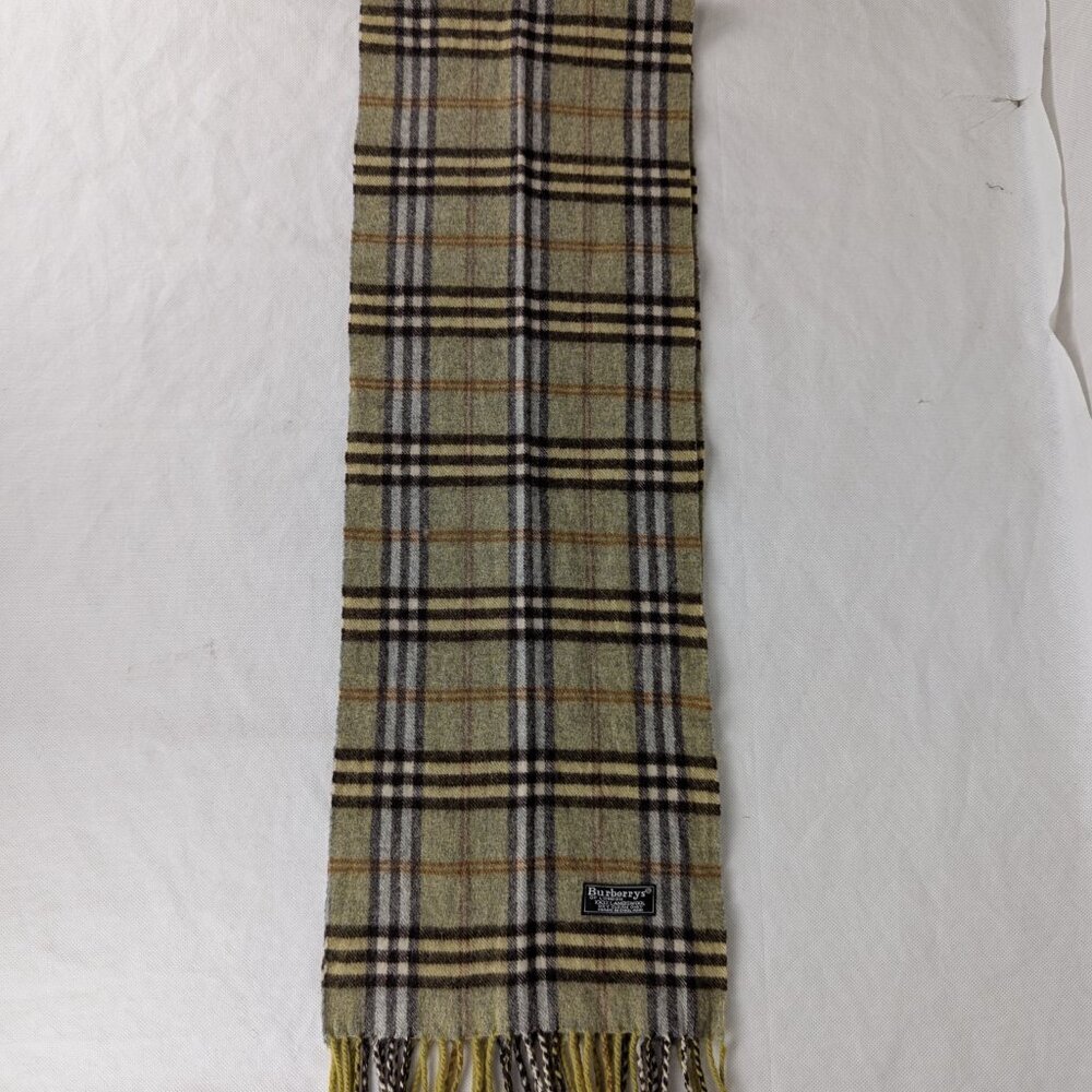 Authentic BURBERRY Lambswool Check Scarf Green Nova Plaid Good Condition - Picture 5 of 7